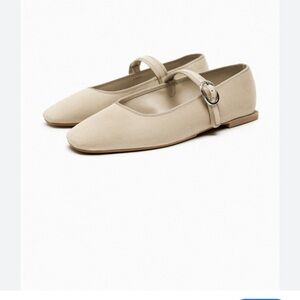 Zara Cream Velvet Mary Jane Flats
